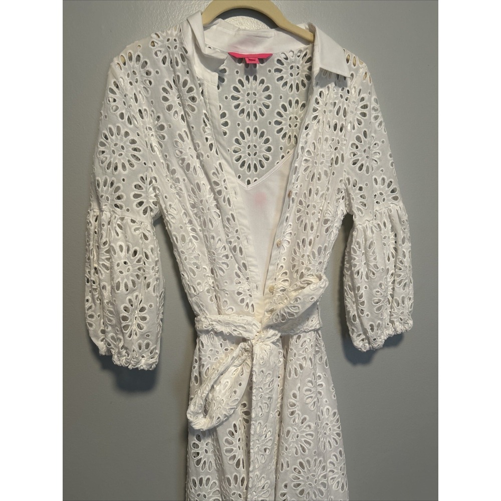 Lilly Pulitzer DRESS MIALYNN MIDI EYELET SHIRT White Pinwheel Size 6 - Picture 2 of 7